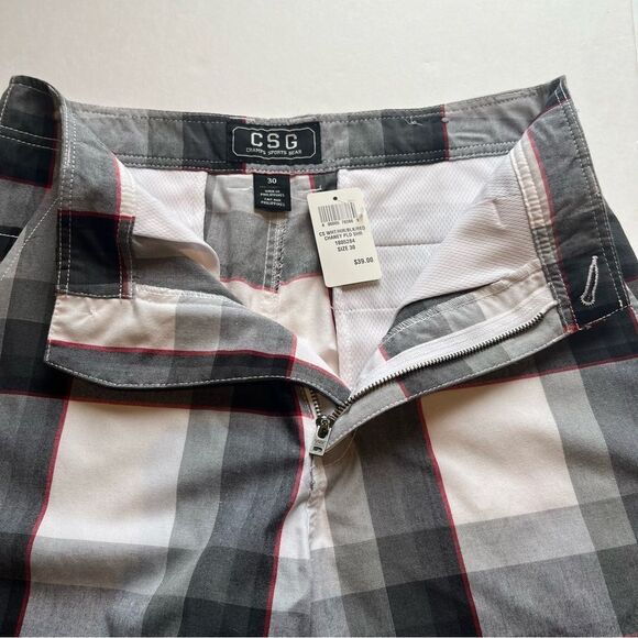 CSG Champs Men's Sports Gear Shorts Plaid Gray/White /Red Size 30 - Picture 4 of 7